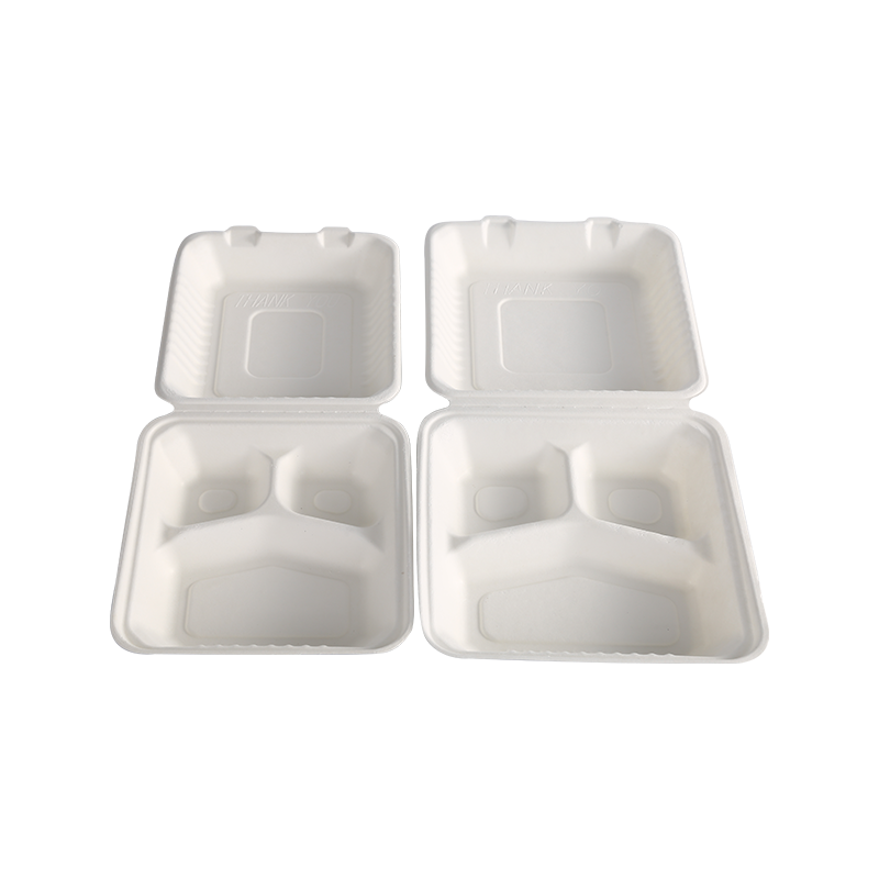 Degradable 8" x 8" 3-Compartment clamshell L22*W20.3*H3.8/4.5cm